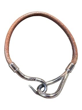 Hermes Vintage Palladium Plated Jumbo Hook & Leather Bracelet